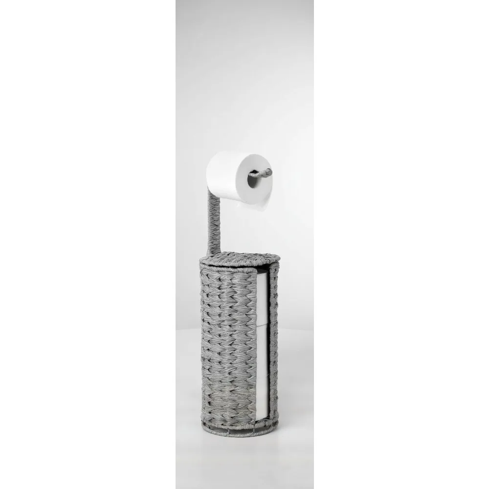 

Modern Wicker Toilet Paper Holder Stand with Storage Shelf, Freestanding Tissue Roll Organizer for Bathroom & RV Decor