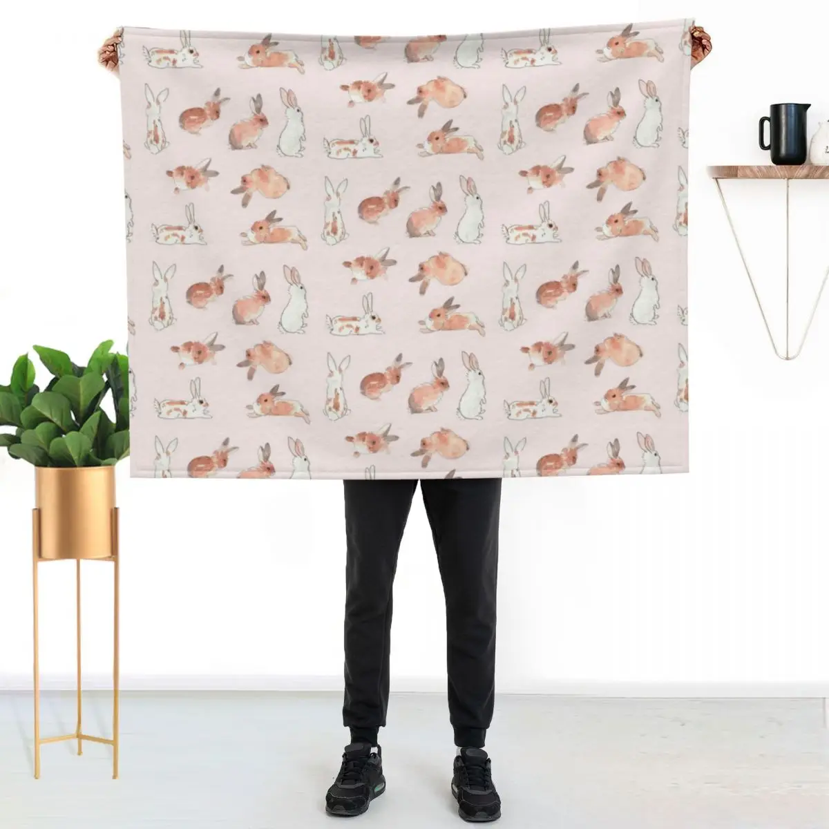 

Bunny Rabbit Watercolor Stickers Throw Blanket Multi Purpose Soft Warm Blanket for Home Travel