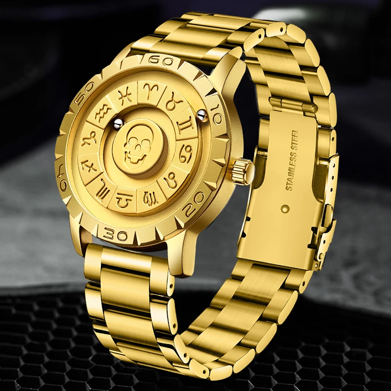 FOXBOX New Fashion Gold Watch For Men Top Brand Luxury Skull Ball Design Watch Men Waterproof Sports Men\'s Quartz Wristwatches