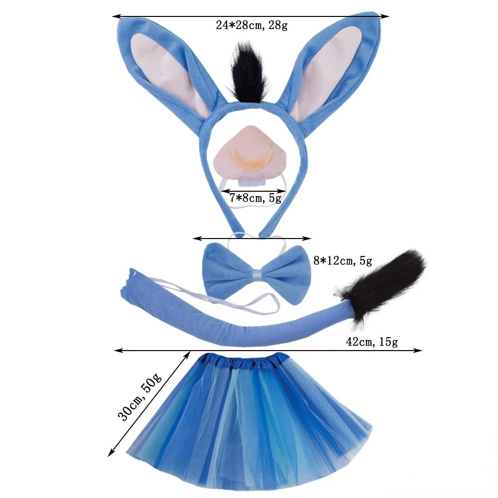 

Костюм осла: уши, повязка на голову, юбка, галстук-бабочка, пышная юбка-пачка, нос, хвост. Набор для маскарада, вечеринки, дня рождения, Хэллоуина, косплея, фестиваля.