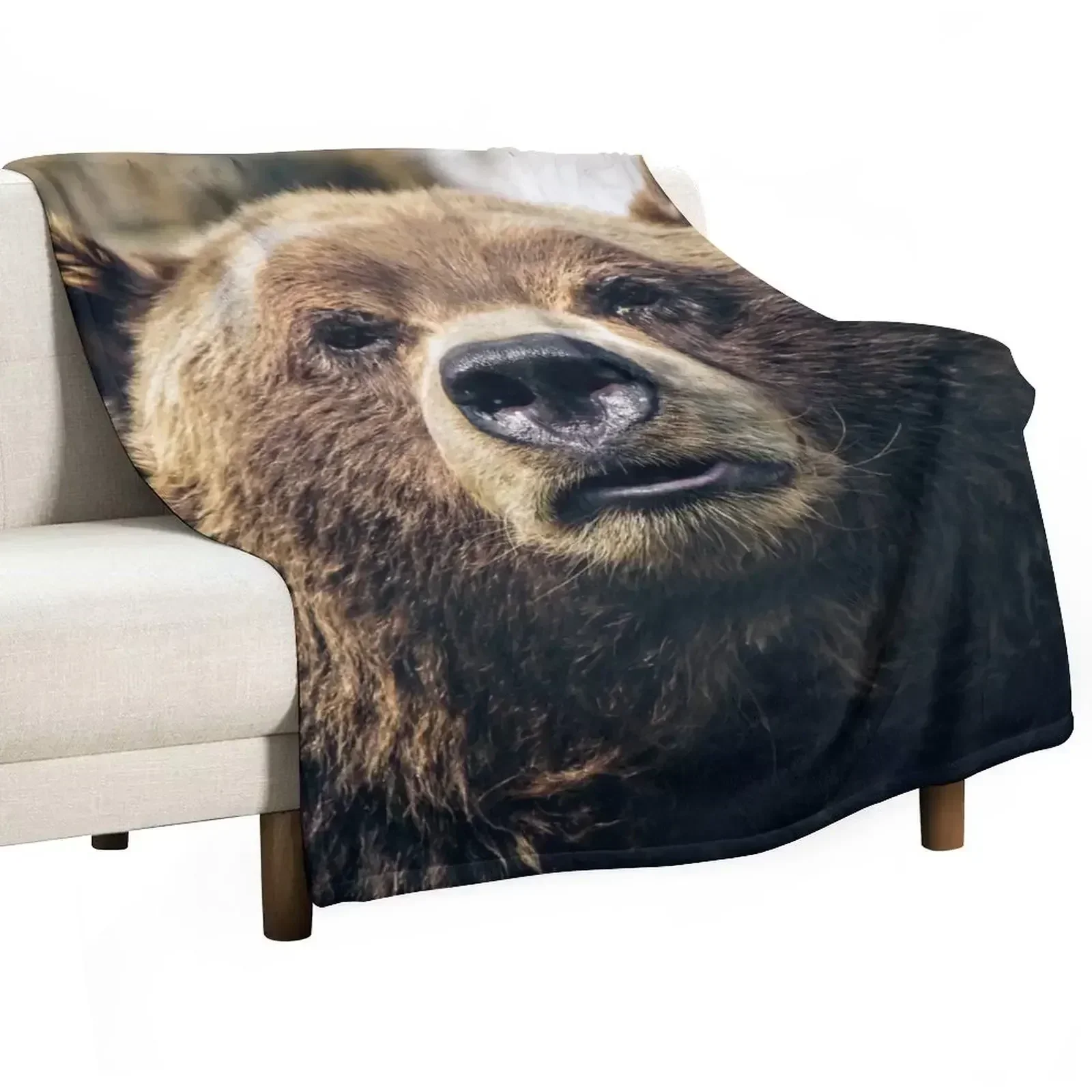 Grizzly Bear Throw Blanket Camping sofa bed Loose Plaid on the sofa blankets ands Multi-Purpose Blankets