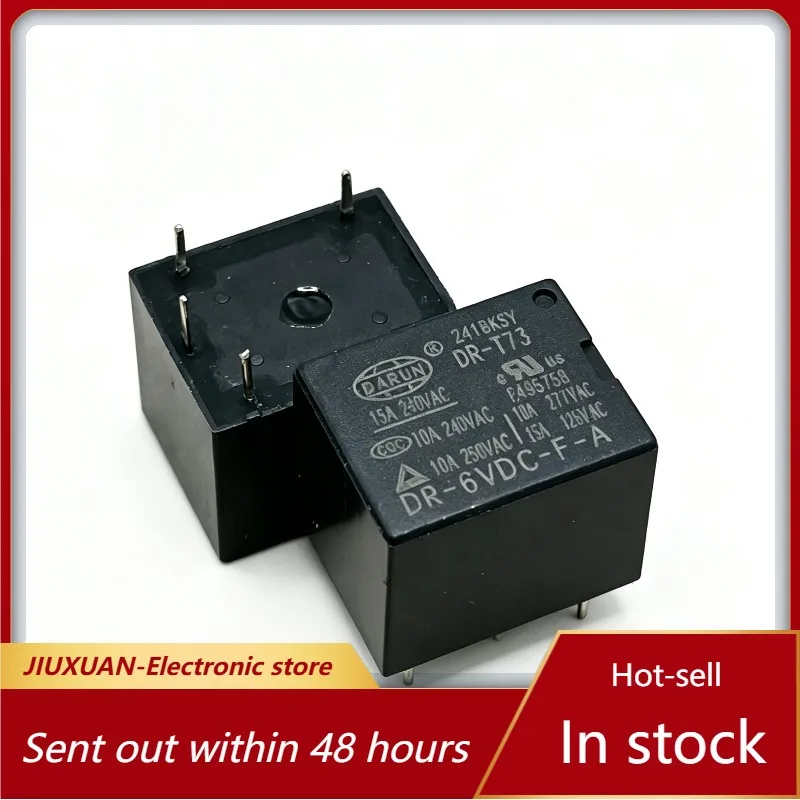 DR‑T73 DR‑6VDC‑F‑A Power Relay DC6V 4Pin 15A 250VAC PCB Mount T73 Type Electromagnetic Control Replacement Part