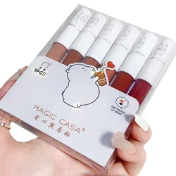 6pcs Cute Bear Matte Lip Gloss Set Smooth Soft Quick-Drying Lip Glaze for Valentine Christmas Gift