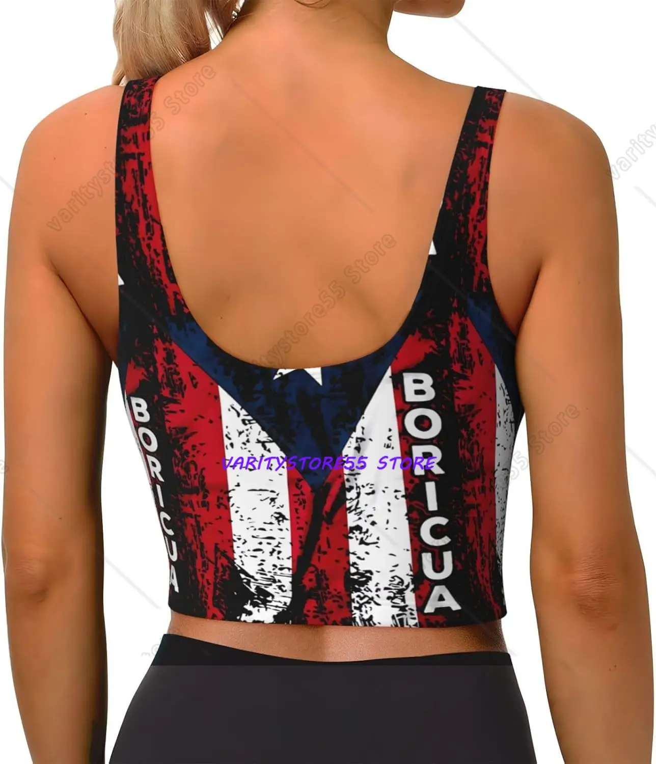 Puerto Rican Women's Sports Bra Yoga Crop Gym Tank Tops U Back Exercise Workout Top Removable Pads Fitness Outfit Sleeveless