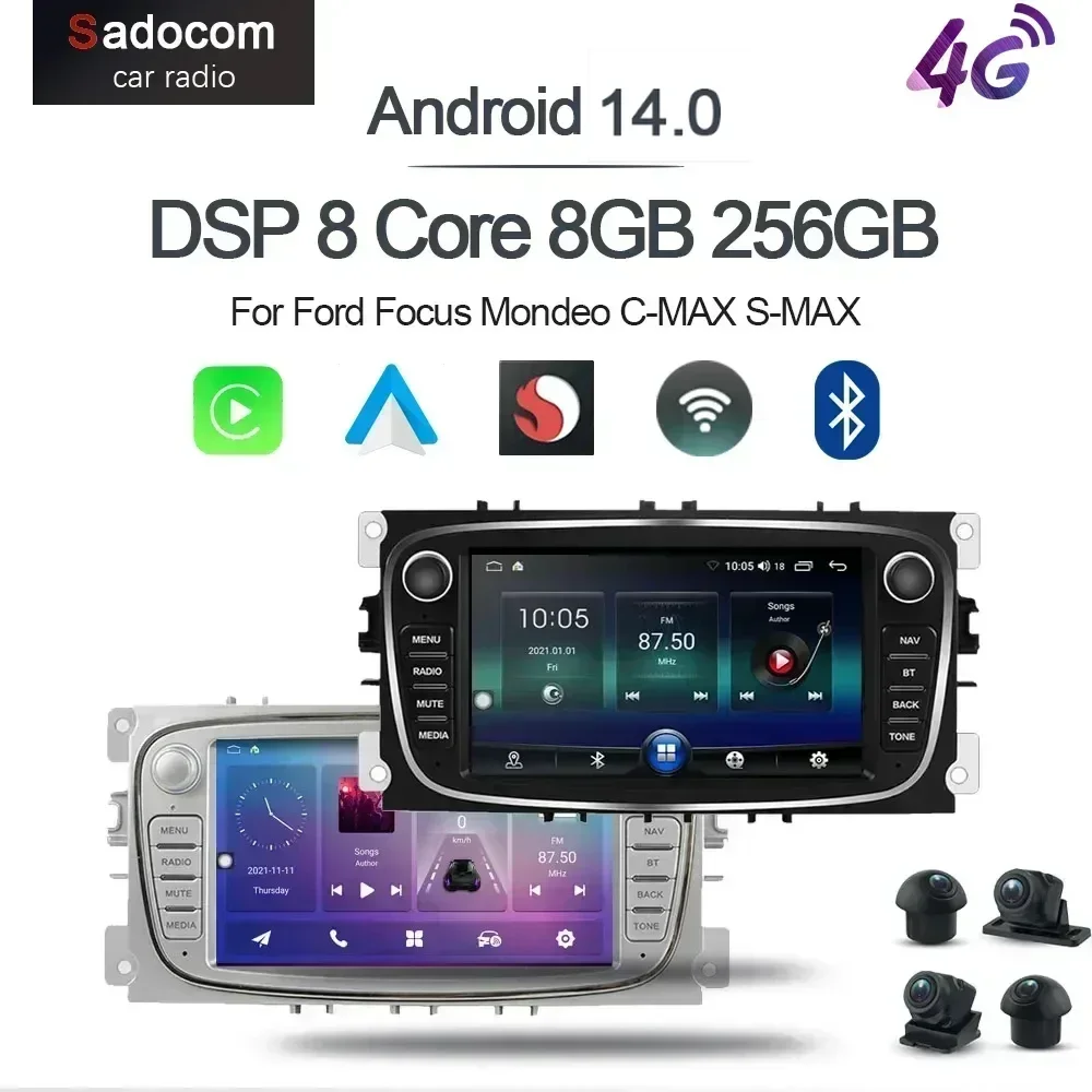 Carplay DSP Car DVD Player LTE IPS Android 13 8G+128G 8Core Multimedia GPS Map multimedia Wifi For Ford Focus Mondeo C-MAX S-MAX