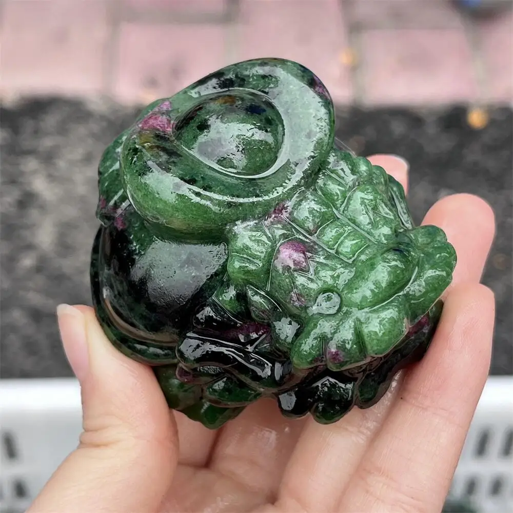 Natural Quartz Ruby in Zoisite Pixiu Carving Reiki Healing Fengshui Stone Home Decorative Animal Gift for Holiday Crafts