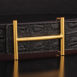High Quality Gold Slide Buckle 3.8cm Wide Belt Men's Copper Buckle Fashion Black Leather Belt ceinture homme