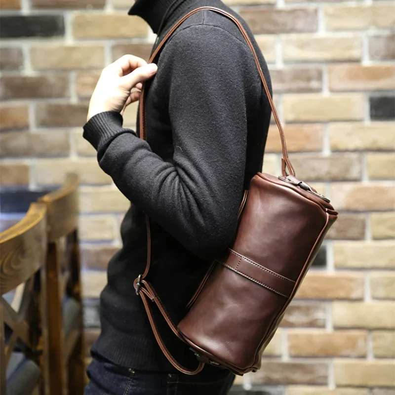 Xiao.p Fashion Crazy Horse Pu Leather  Men\'s Single Shoulder Bag Small Messenger Bag Retro Brown Cross-body Shoulder Bag New