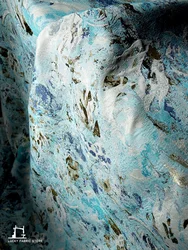 Vast ocean oil painting style gold thread yarn texture jacquard fabric pastoral vest dress set designer fabric