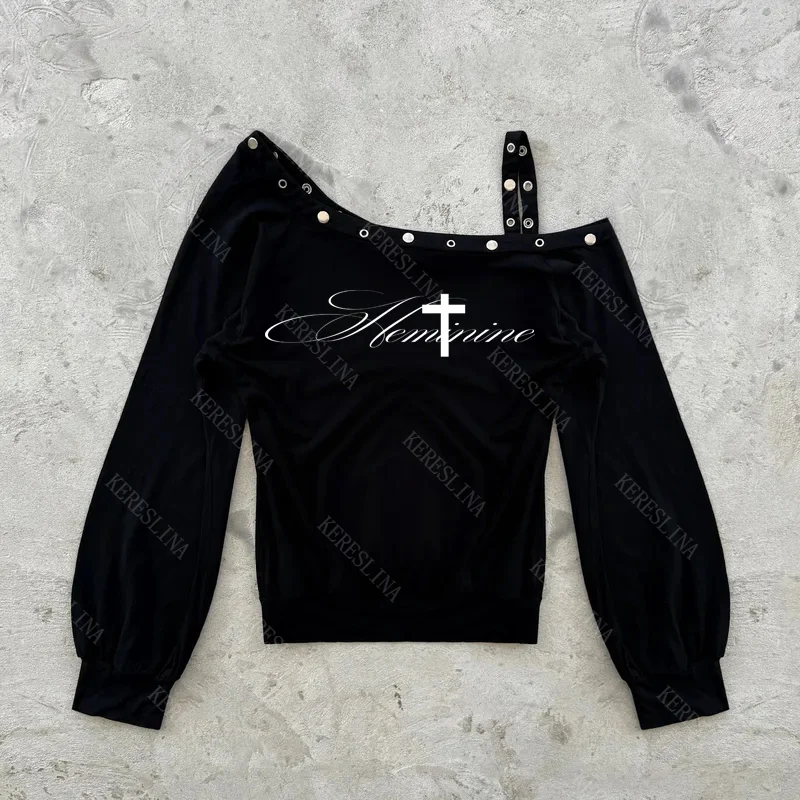 Punk high street Amerikaanse retro hiphop dames hiphop rock chic letterprint herfst en winter sexy damestops met lange mouwen