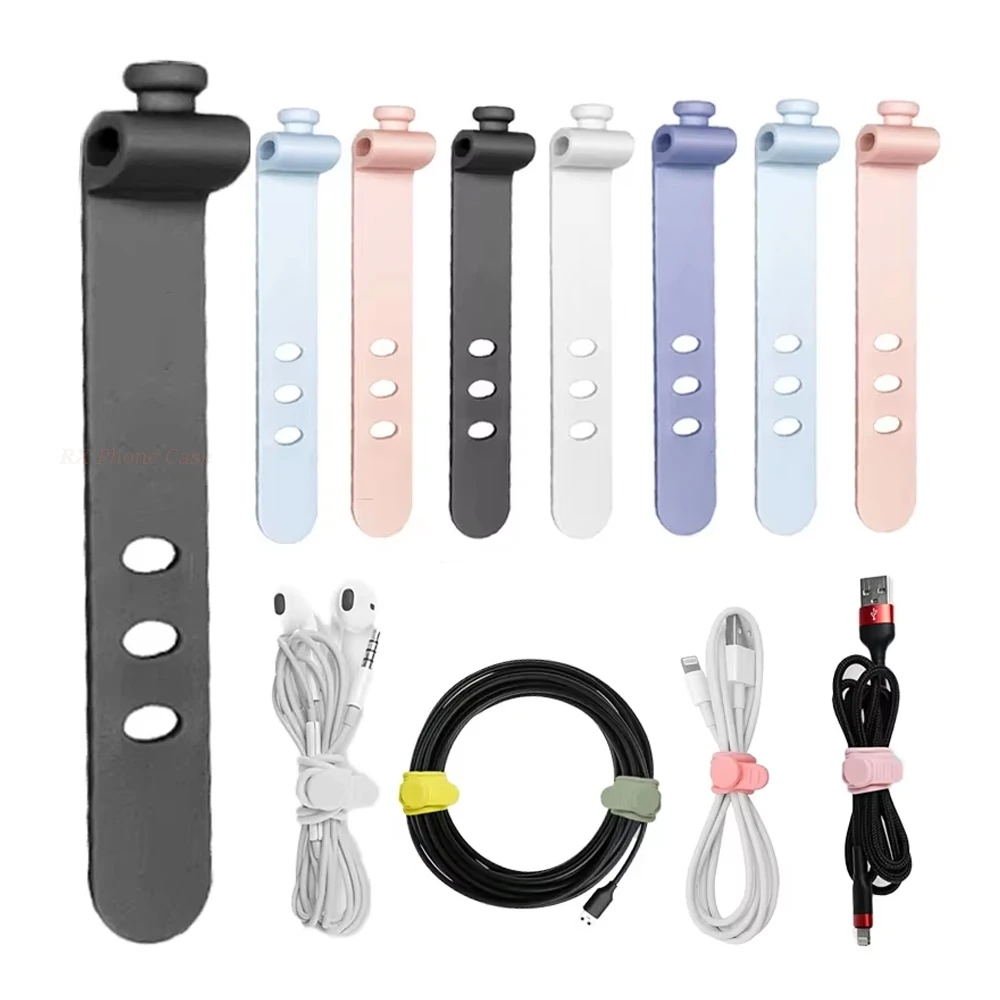 Silicone Cable Straps Wire Organizer for iPhone Samsung Earphone Mouse Audio Reusable Fastening Cable Ties Cord Home Office