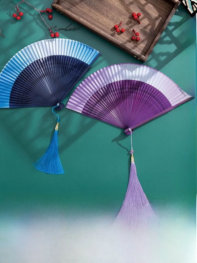 Portable adient Color Dance Fans Traditional Hanfu Photoaphy Props Qipao Fans Chinese Culture Morning Robe Cooling Fans