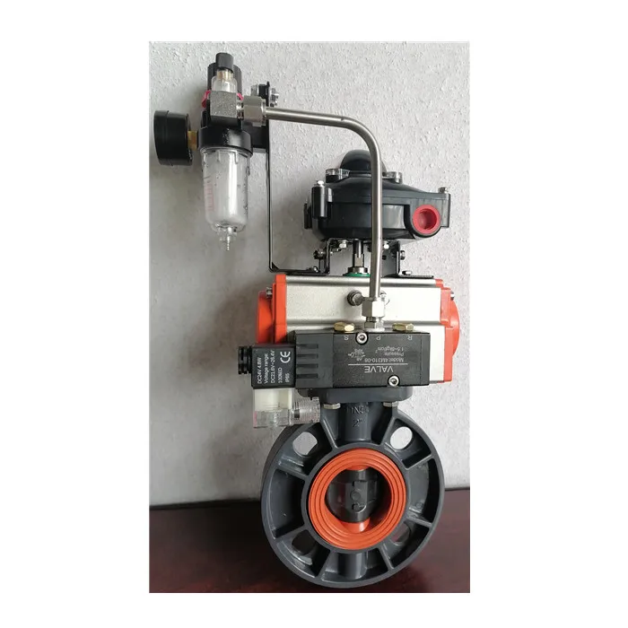 

durable quality UPVC PPH pneumatic butterfly valve single acting normal close solenoid valve air filter limit switch