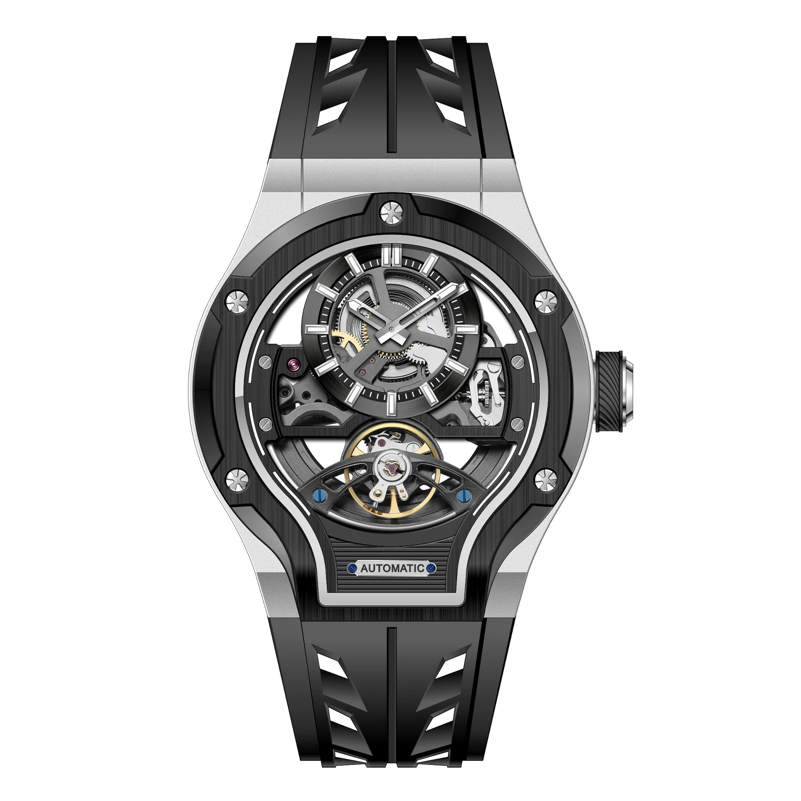 Globe Rose Gold Sky Hollow Flywheel Automatic Mechanical Watch Luxury Theme Sport Gentlemen New Rubber Rubber Watches CE8006G