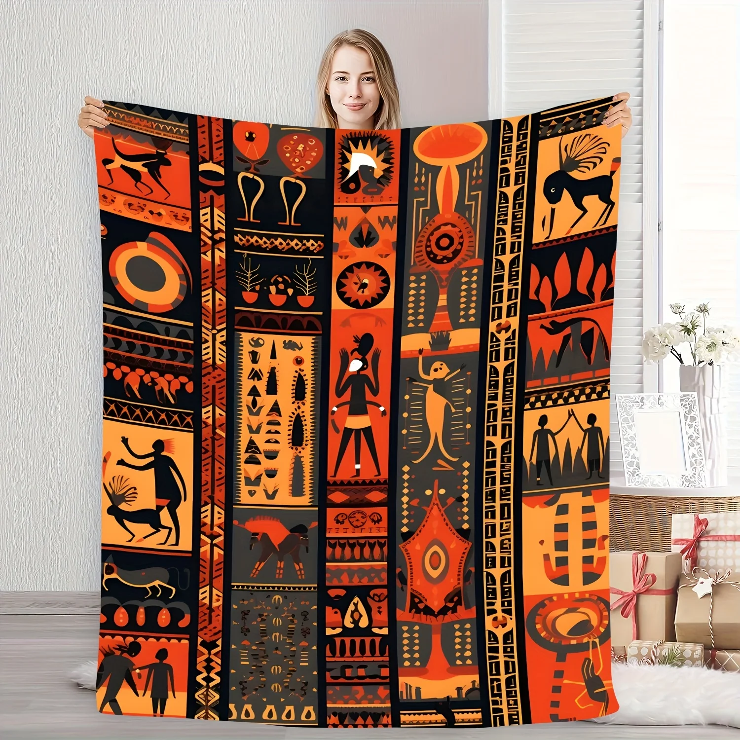 Radiant African Dream Totem Flannel Craft Blanket, Inspired by The Splendid African Culture, Reflects Ancient History And Enigma