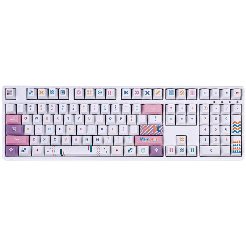 Memphis keycap pink factory height PBT thermal sublimation 125 key compatible mechanical keyboard 64/87/96/104