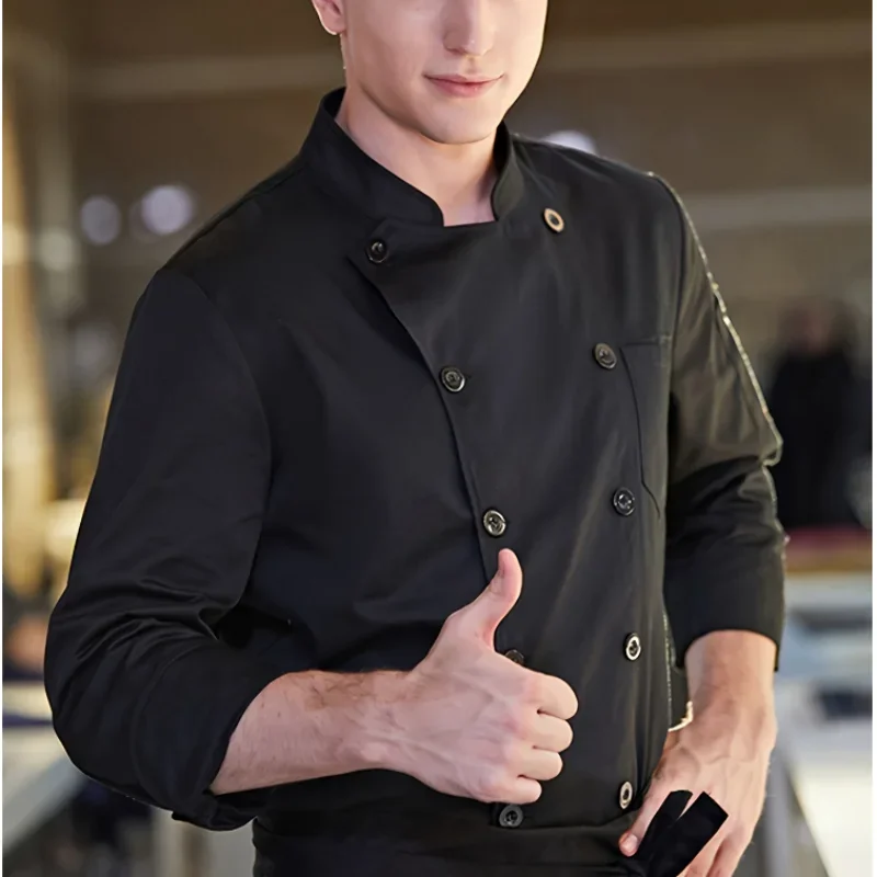 Vêtements de travail de chef à manches longues pour hommes, vêtements de cuisson, hôtel, restaurant