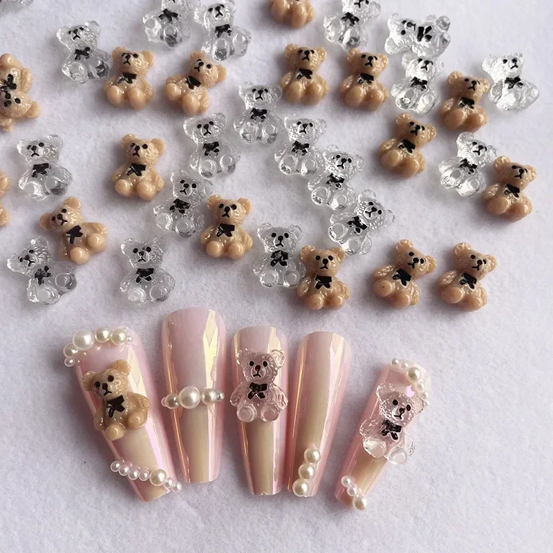 

Nail Art Cute Bear Jewelry Metal Frosted Three-Dimensional Candy 3D Cartoon Crown Bear White Cute Nail Drill