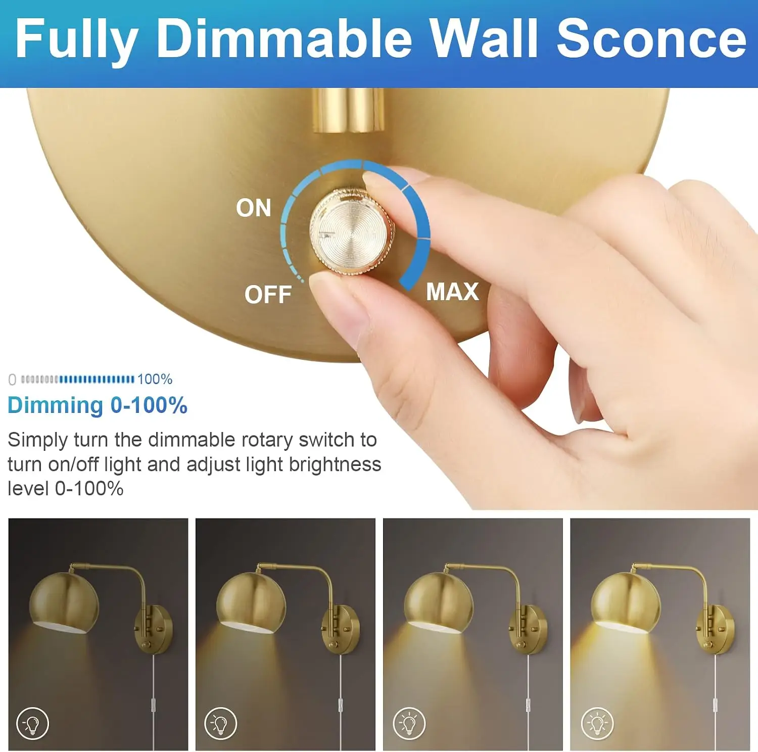Wall lamp, with plug-in and switch knob, suitable for bedroom, bedside, corridor pendant lamps (including 2 bulbs)