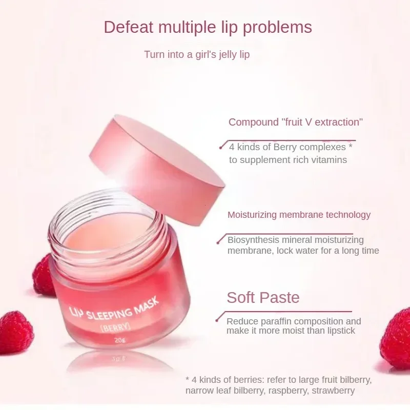 เกาหลีใต้ Lip Sleep Mask Night Sleep Maintenance Moisturizing Lip Gloss Bleach Cream Nourishing Lip Care สตรอเบอร์รี่