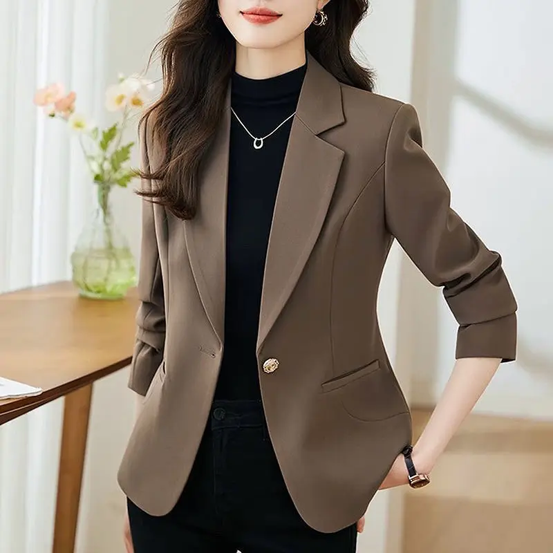 

Sli Women's Suit Jaet 2024 New Spring Autumn Slim Fit Casual High-End Feel ort Length One Button Long Sve Coat