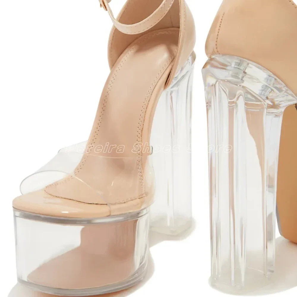 Concrise Platform Sandals Open Toe  Summer Super High Heels Square Heel Cover Heel Ankle Buckle Strap 2024 Ladies Dress Shoes