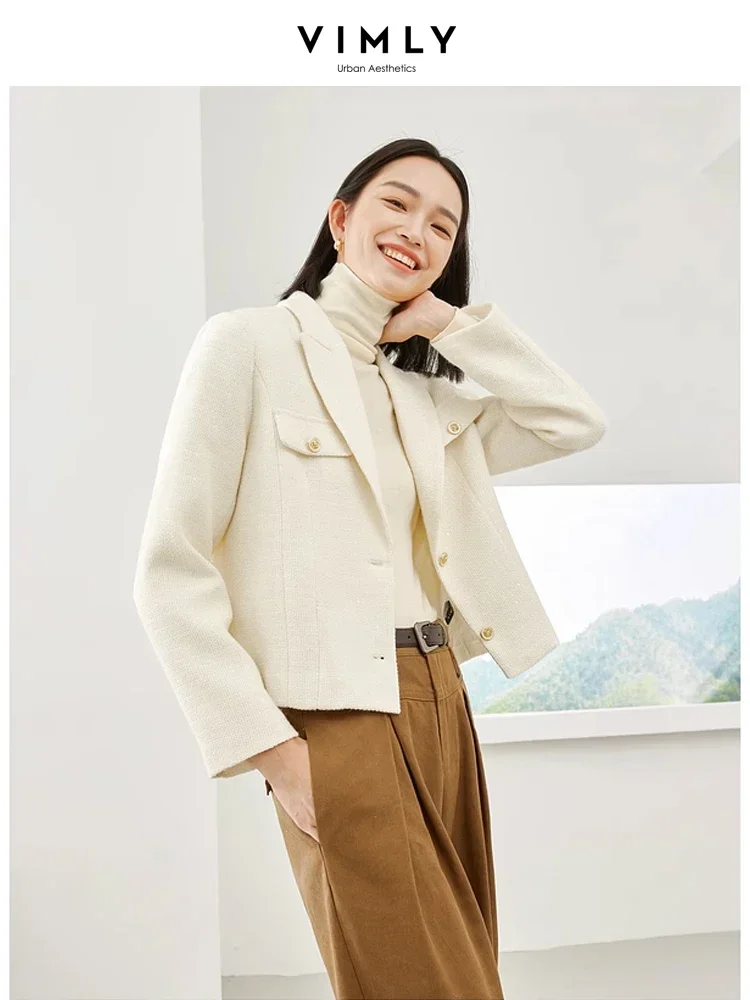 

Vimly Apricot Elegant Cropped Tweed Jackets 2023 Autumn Blazers Woman Office Lady Straight Single Breasted Female Clothing M2922