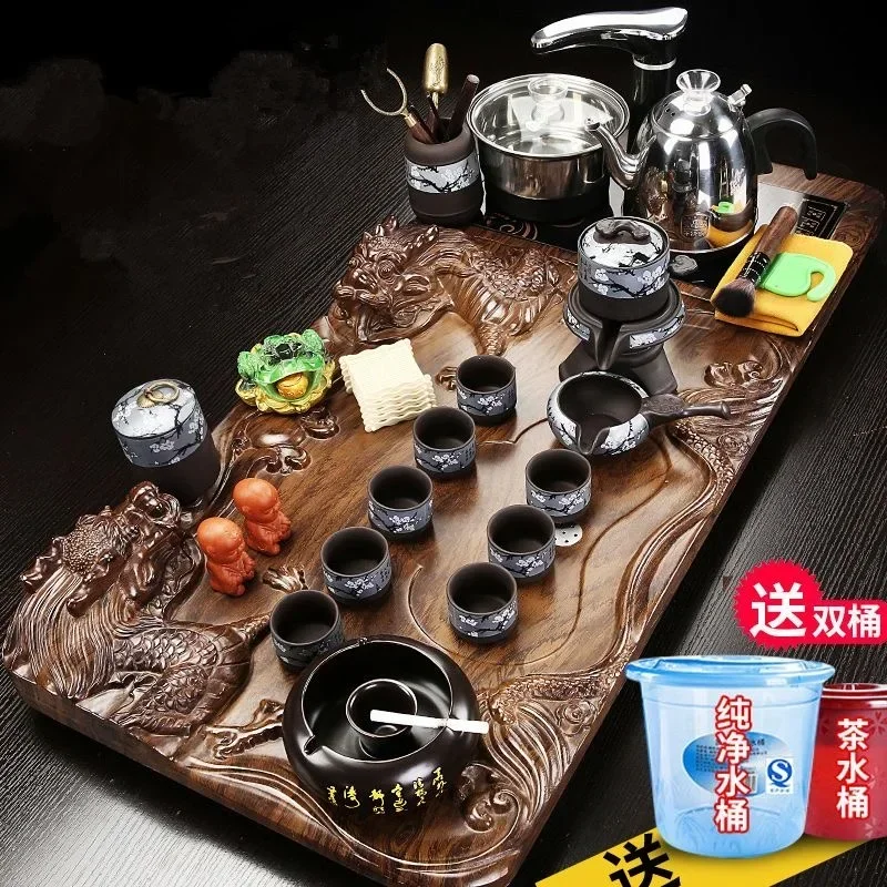 Solid Wood Tea Tray Purple Sand Kung Fu Tea Set Home Induction Cooker Drinkware Tazas De Te Coffeeware Teawar