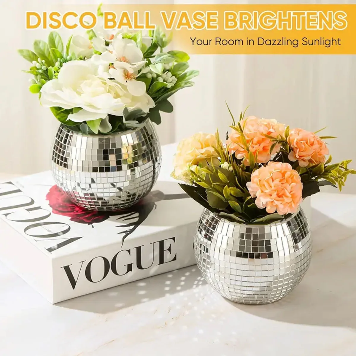 3pcs Disco Ball Flower Pots/Vases/Bowls/Plant Stands/Silvery Mirrored Glass Decorative Vases/Makeup Holders with Pen Holders, su