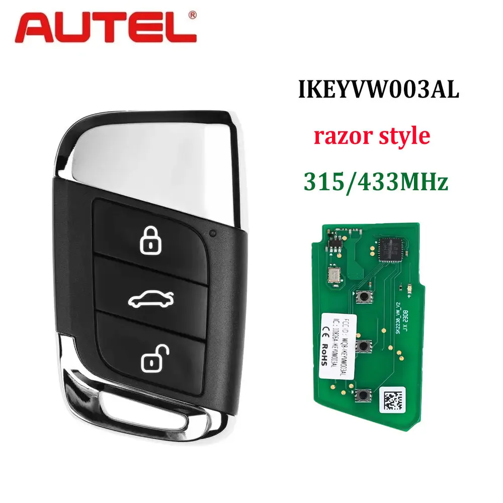 

AUTEL Universal Smart Key IKEYVW003AL 3 Buttons 315/433 MHz for VW MAXIIM IKEY Used for KM100 KM100E IM508 IM608 Pro