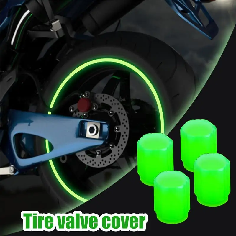 4pcs Fluorescent Glowing In The Dark Tire Air Valves Stem CapsBicycle Tire Valve Stem Caps Bicycle Car Accessories