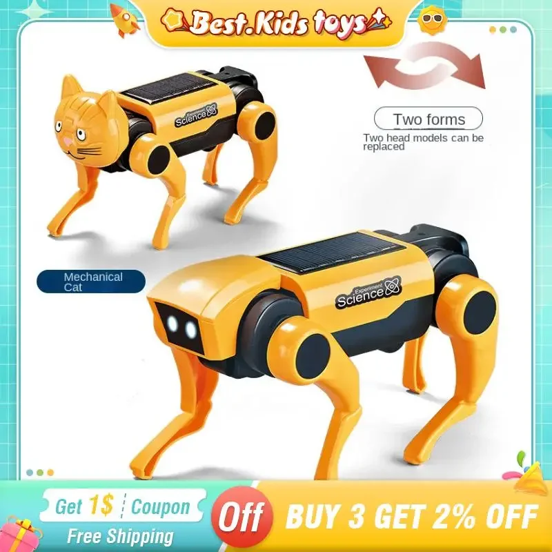 DIY Solar RC Dog Cat Robot Mechanical Toy Science Teaching Assembling Set Model Remote Control Walking Animal Kids Education Toy