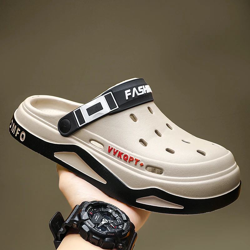 남성용 여름 구멍 신발, 캐주얼 패션, 미끄럼 방지, 휴대용 스포츠 샌들, 비치 스텝 온 토 통기성 슬리퍼, 야외 착용 