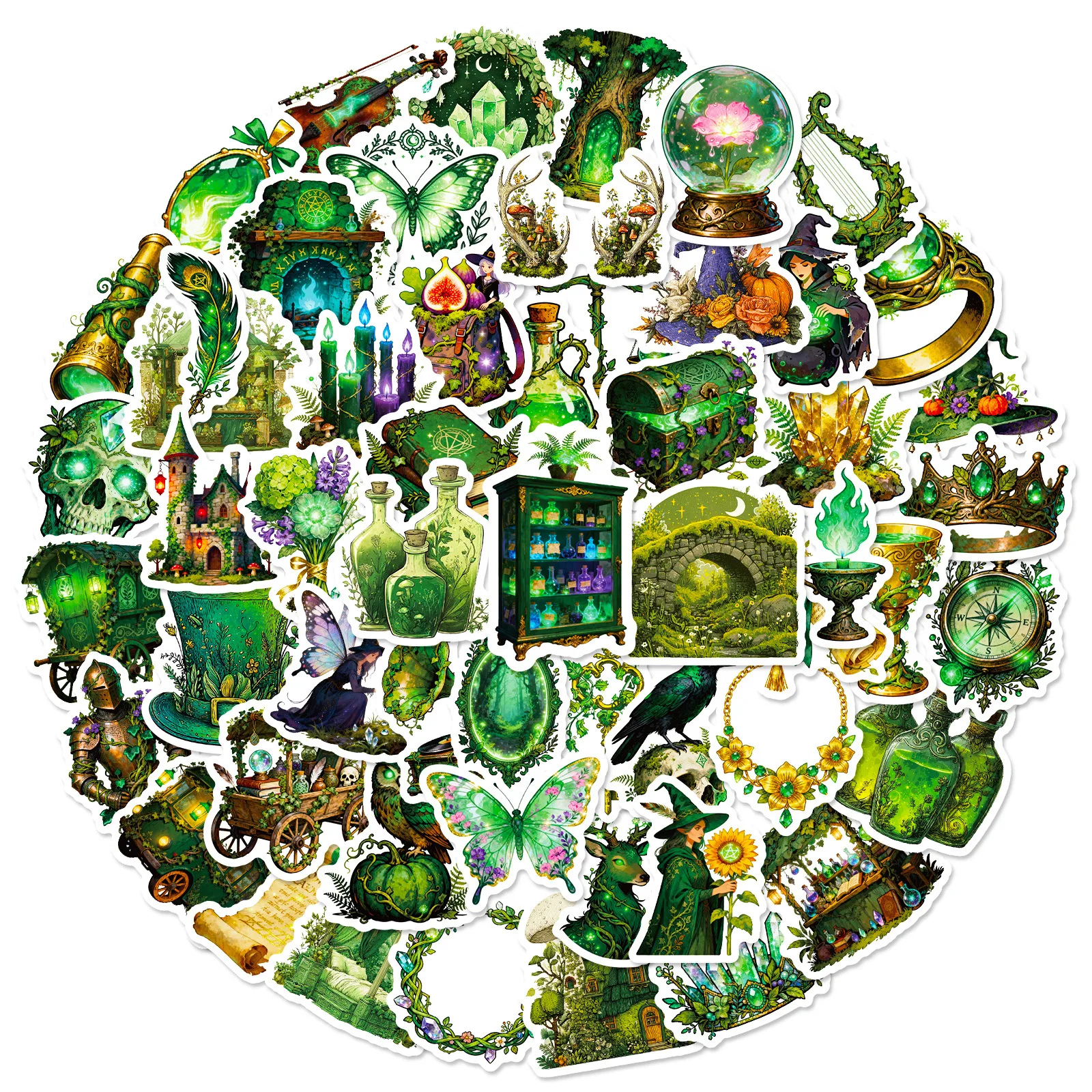 10/56 قطعة ملصقات الغابات السحرية الإبداع الساحرة الأخضر الكتابة على الجدران الديكور DIY بها بنفسك دفتر حقيبة الغيتار الهاتف الثلاجة الشارات #2