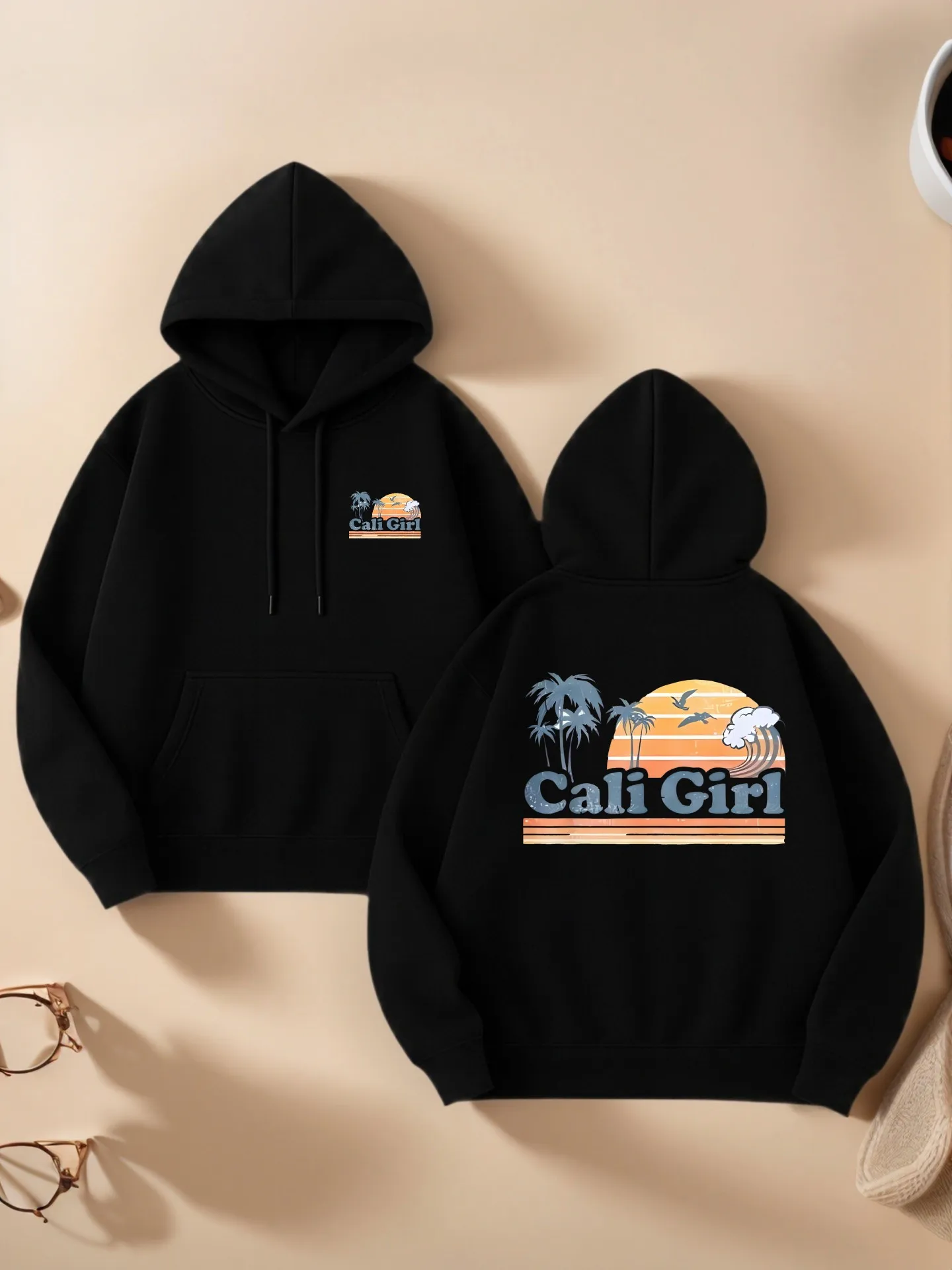 

Женская толстовка с графическим рисунком, принт Cali Girl, повседневный эстетический дизайн, на флисовой подкладке, повседневная повседневная одежда, для женщин