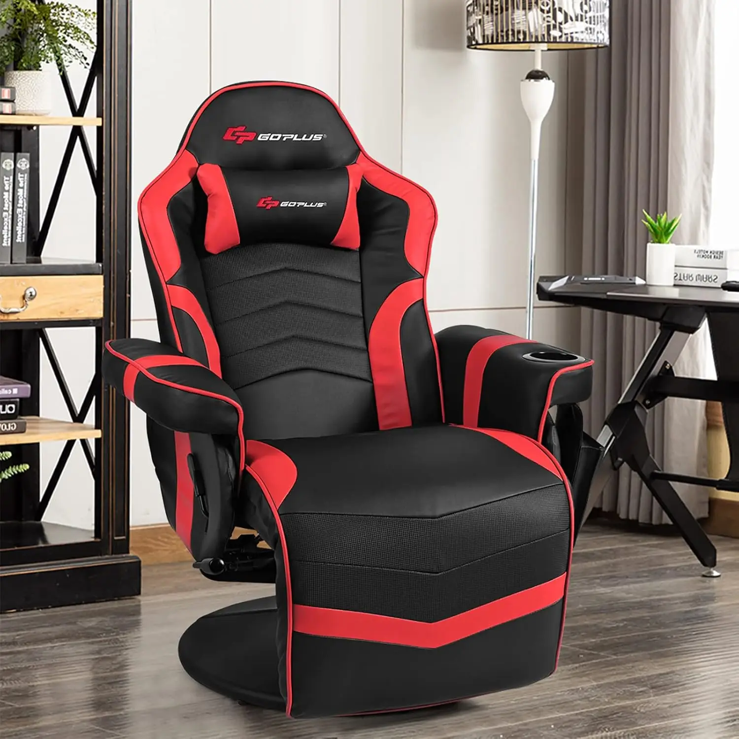 POWERSTONE Gaming Recliner Massage Gaming Chair with Footrest Ergonomic PU Leather Single Sofa with Cup Holder Headrest and Side