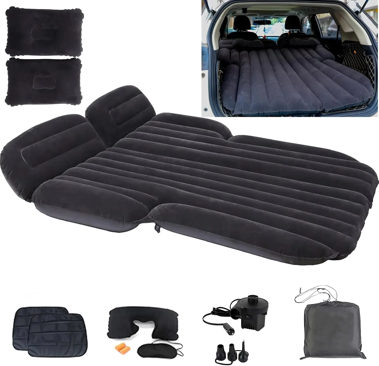 Materac pneumatyczny do SUV-a z poduszkami i pompką, przenośne dmuchane łóżko do spania w samochodzie na kempingu