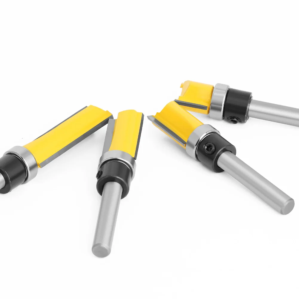 VACK 4pc set 1/4 Shank Template Trim Hinge Router Bit Straight end mill trimmer cleaning flush trim Tenon Cutter for Woodworking