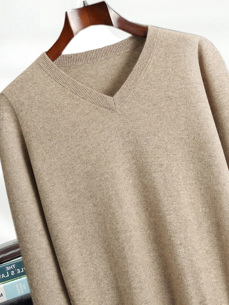 Yoyoselect High Quality Autumn Winter Men Cashmere Sweater V-neck Smart Casual Pullover 100% Cashmere Knitwear Luxury Soft Tops