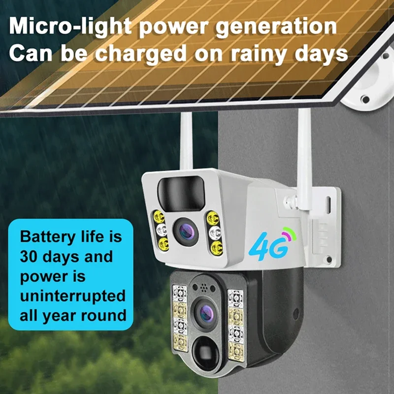 4K 8MP Dual Lens WiFi IP Solar Camera Night Vision Ai Human Detection PTZ Outdoor 4G SIM Camera CCTV Video Surveillance Cam