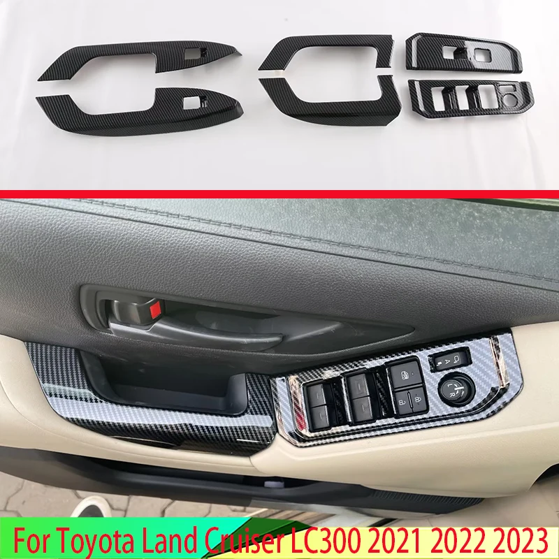 

For Toyota Land Cruiser LC300 2021 2022 2023 Carbon Fiber Style Door Window Armrest Cover Switch Panel Trim Molding Garnish