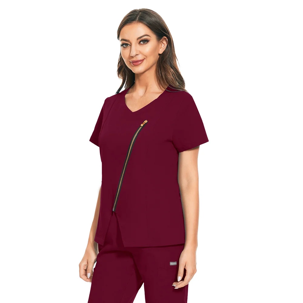 Atacado nova alta qualidade uniforme enfermeira laboratório pet shop macacão moda magro respirável fosco tops hotel workwear blusa