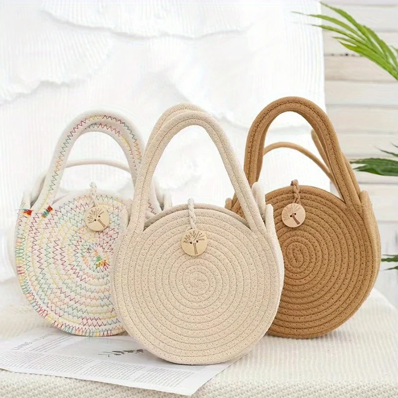 

Rope Woven , Women's Creative Solid Color Straw Bags, Vacation Shoulder Crossbody Tote Bags