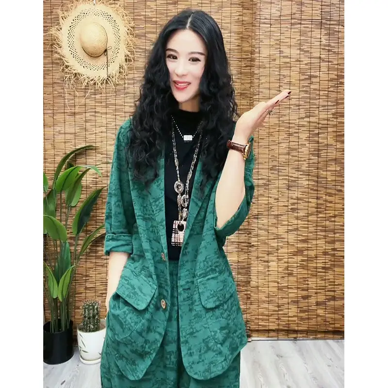 2022 Spring and Summer New Retro Long Sleeved Elegant Women\'s Pants Suit Casual Suit Harlan Trousers Two-piece Suit Holiday