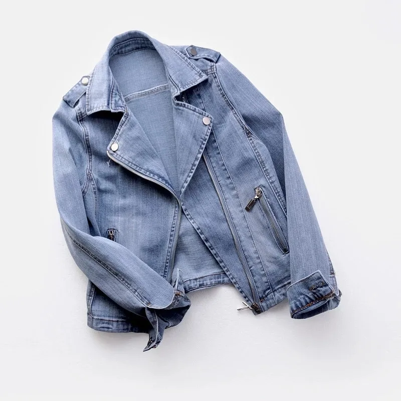 spring Autumn Stretch Denim Jacket Women Clothes New Fashion Suit Collar Wild Slim Vintage Jeans Coat Female Short Tide H1225