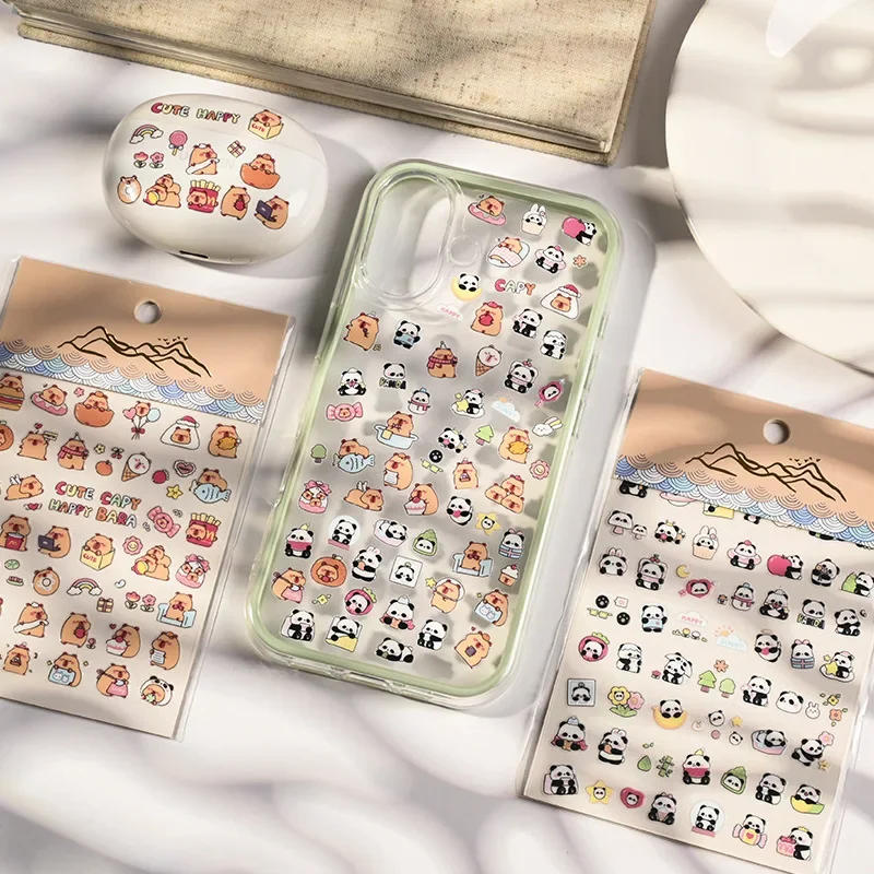 2Pcs/Lot Capybara panda Anime Peripheral Manicure Stickers Simple Personality Cartoon Self-Paste Paper Valentine's Day Gift