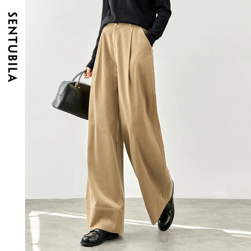 

SENTUBILA 100% Cotton Corduroy Pants for Women 2024 Fall Fashion Loose Fit Wide Leg Baggy Pant Full-length Trouser 143K55647