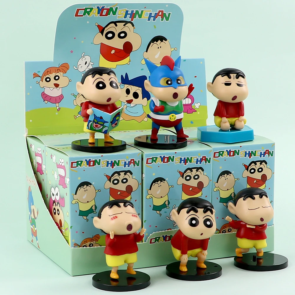 6pcs/set Anime Crayon Shin-chan Q Version Mini Action Figure PVC kawaii Model Statue Toys Doll Desk Decor Twisted Egg Gift boxed