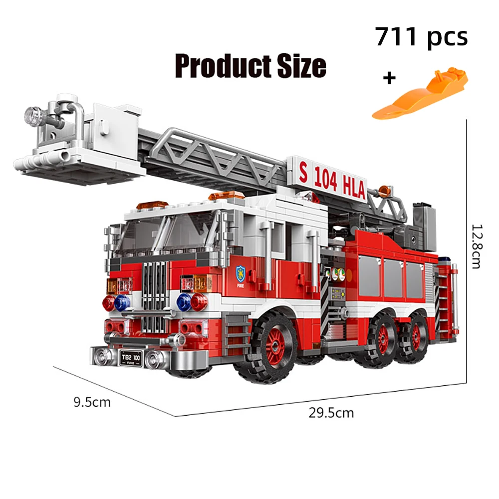 700+ Pcs Firetruck Ladder Building Blocks MOC With Water Tank Firemen Car Bricks City Police Technical Set Toys for Kids Gifts