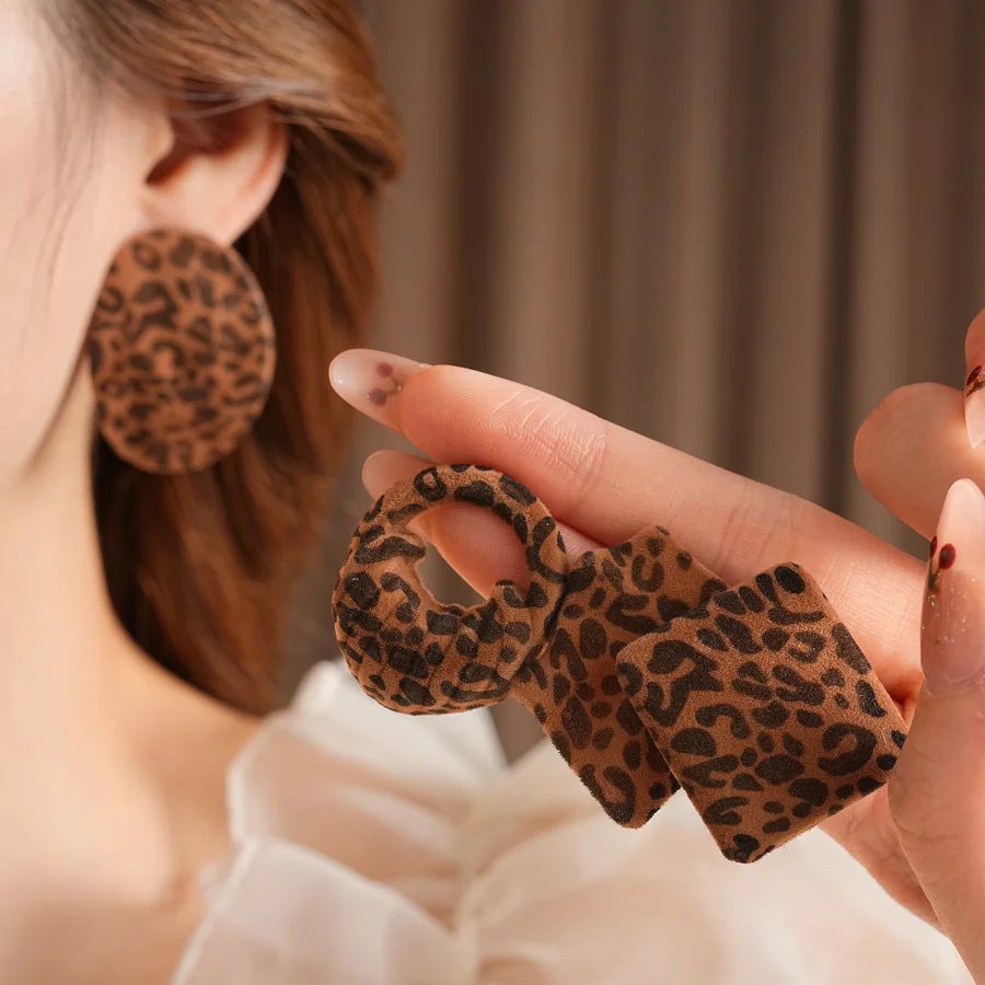 Flocked Diamond Geometric Leopard Print Earrings - Women's Trendy Party Jewelry